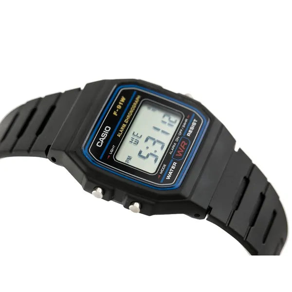 Casio F-91W-1YER férfi digitális karóra, fekete, WR30, stopper, ébresztő