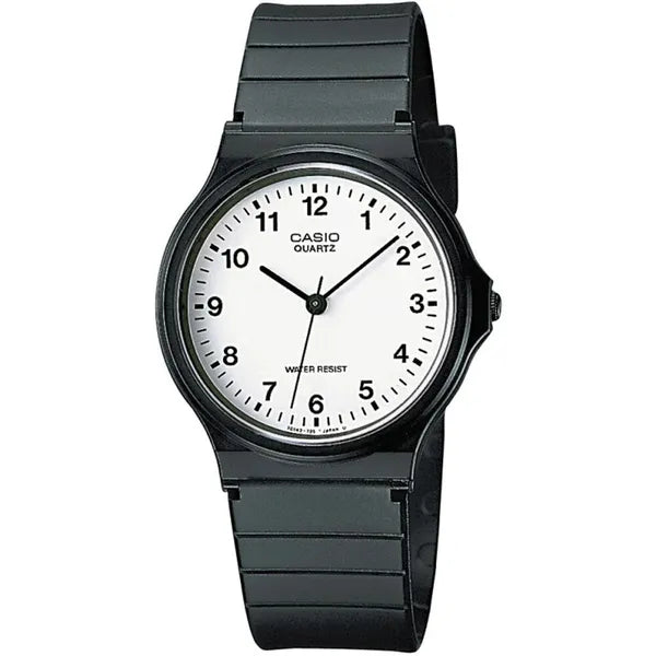 Casio MQ-24-7B uniszex kvarc karóra, fehér számlap, fekete szíj, WR30