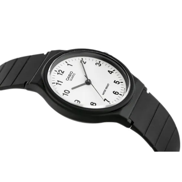 Casio MQ-24-7B uniszex kvarc karóra, fehér számlap, fekete szíj, WR30