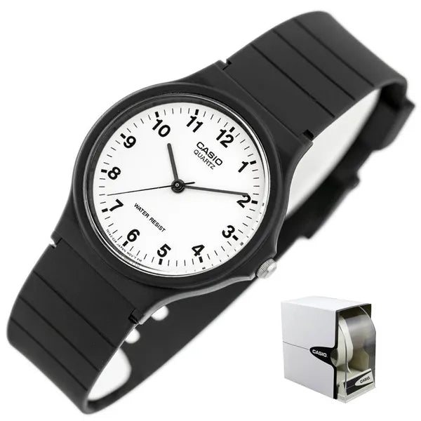Casio MQ-24-7B uniszex kvarc karóra, fehér számlap, fekete szíj, WR30
