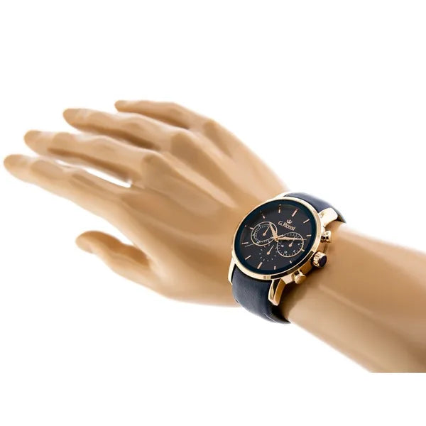 Férfi G. Rossi kvarc karóra, 44 mm rózsaarany tok, kék bőrszíj, WR30, doboz