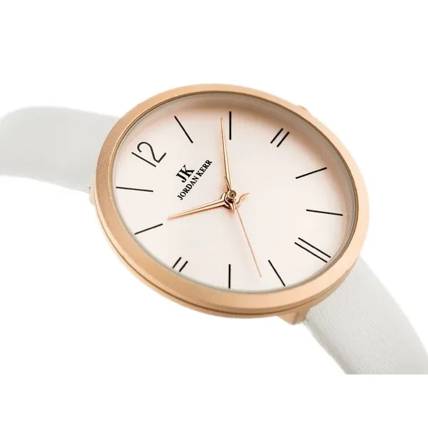 Jordan Kerr női karóra, rózsaarany tok, fehér bőrszíj, Miyota, 36 mm, C3350