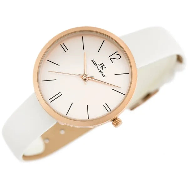 Jordan Kerr női karóra, rózsaarany tok, fehér bőrszíj, Miyota, 36 mm, C3350