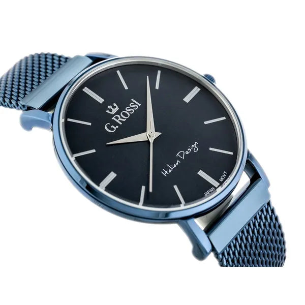 G. Rossi női kvarc karóra, kék számlap, fém karkötő, WR30, 42 mm