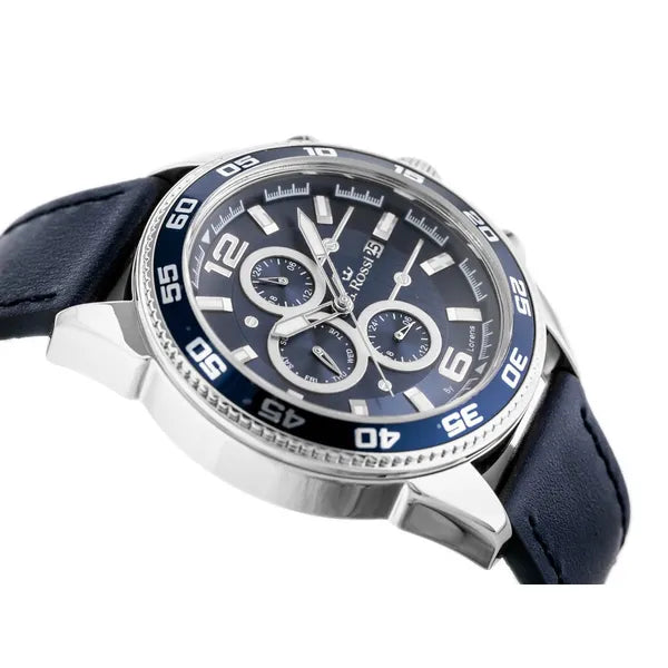 G. Rossi férfi kvarc karóra, Miyota, kék számlap, bőr szíj, 44 mm, WR30