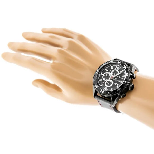 G. Rossi férfi karóra, fekete, bőr szíj, Miyota kvarc, 44 mm, WR30