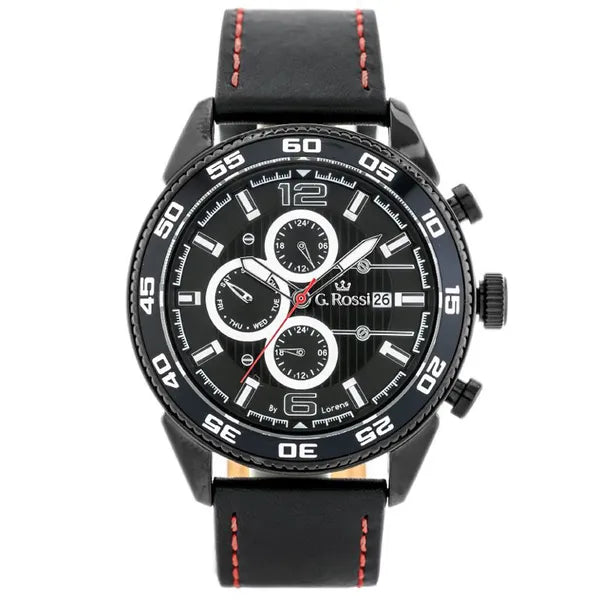 G. Rossi férfi karóra, fekete, bőr szíj, Miyota kvarc, 44 mm, WR30
