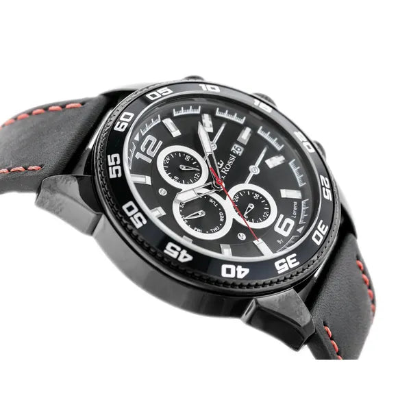 G. Rossi férfi karóra, fekete, bőr szíj, Miyota kvarc, 44 mm, WR30