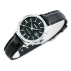 Casio LTP-V004L-1A női karóra, fekete számlap, bőrszíj, WR30, dátum