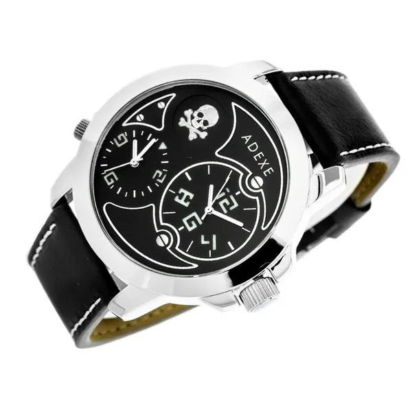 Adexe férfi kvarc karóra, Miyota, fekete 42 mm számlap, textil szíj, WR30