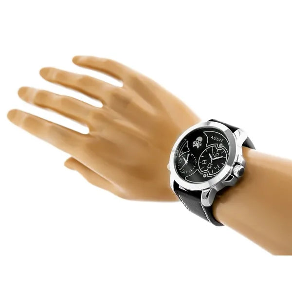 Adexe férfi kvarc karóra, Miyota, fekete 42 mm számlap, textil szíj, WR30