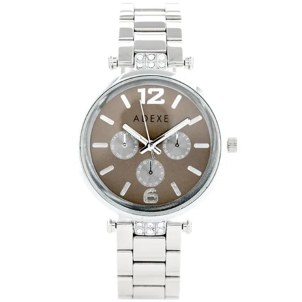 Adexe ADX-1161B-3A női kvarcóra, ezüst fémszíj, barna számlap, WR30