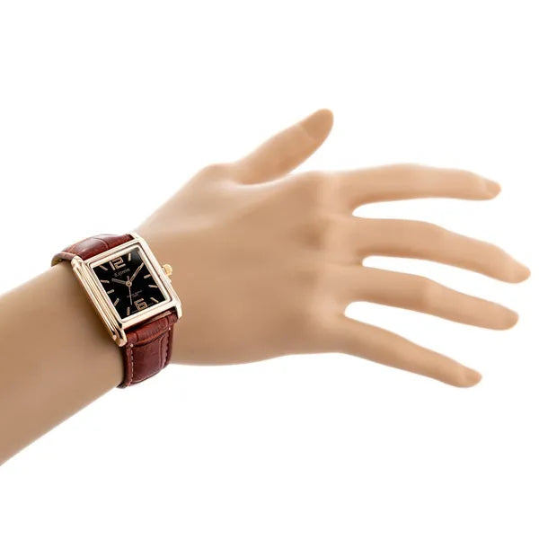 Extreim női karóra, Miyota kvarc, 34×26 mm, rózsaarany tok, barna textilszíj