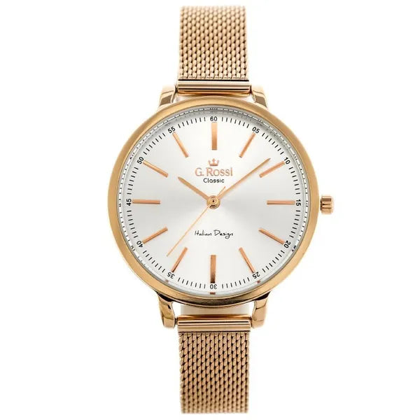 G. Rossi női karóra 34 mm, rózsaarany fém szíj, ezüst számlap, Miyota, WR30