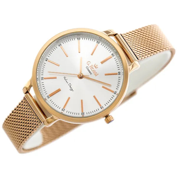 G. Rossi női karóra 34 mm, rózsaarany fém szíj, ezüst számlap, Miyota, WR30