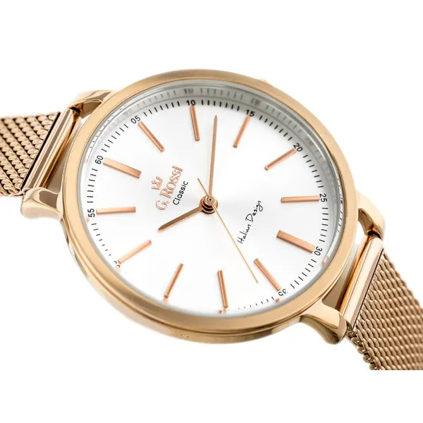 G. Rossi női karóra 34 mm, rózsaarany fém szíj, ezüst számlap, Miyota, WR30