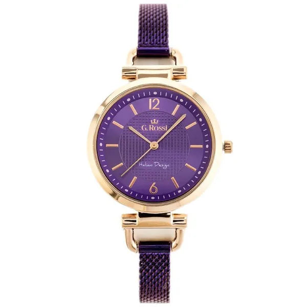 G. Rossi női karóra kvarc, lila számlap, rózsaarany tok, fém szíj 32 mm