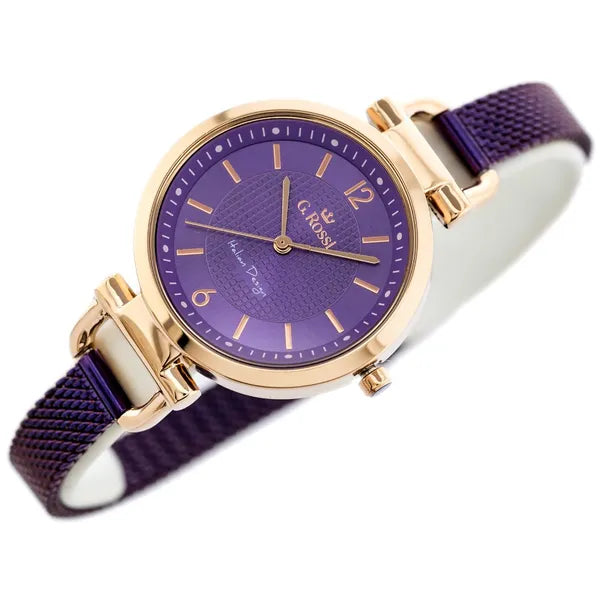 G. Rossi női karóra kvarc, lila számlap, rózsaarany tok, fém szíj 32 mm