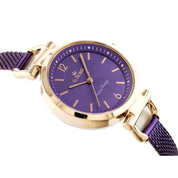 G. Rossi női karóra kvarc, lila számlap, rózsaarany tok, fém szíj 32 mm
