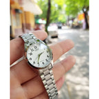 Casio LTP-1274D-7B női karóra, ezüst acél szíj, fehér számlap, WR30, ásványüveg