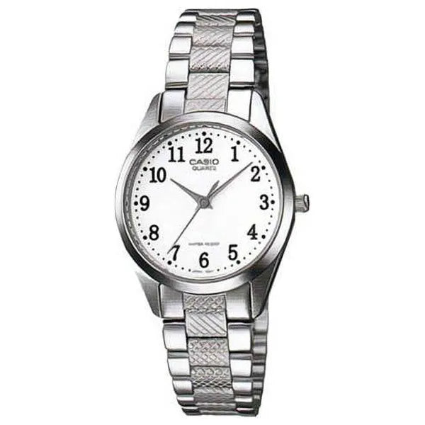 Casio LTP-1274D-7B női karóra, ezüst acél szíj, fehér számlap, WR30, ásványüveg