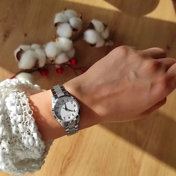 Casio LTP-1274D-7B női karóra, ezüst acél szíj, fehér számlap, WR30, ásványüveg