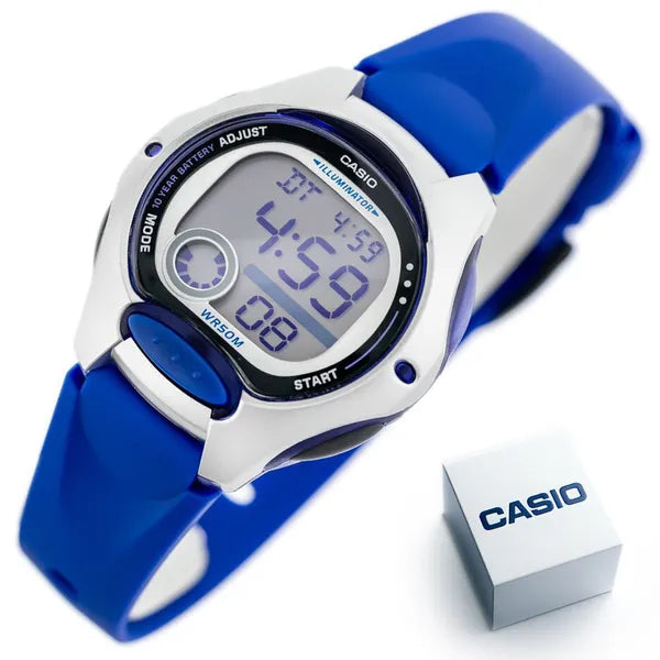Casio LW-200-2A gyerek digitális karóra, WR50, kék szíj, dobozzal