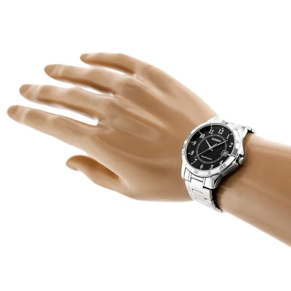 Casio férfi karóra MTP-V004D-1B, fekete számlap, acél, WR30, 42 mm, kvarc
