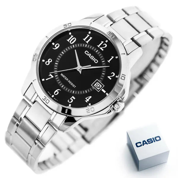 Casio férfi karóra MTP-V004D-1B, fekete számlap, acél, WR30, 42 mm, kvarc