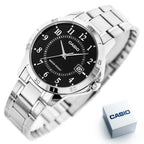 Casio férfi karóra MTP-V004D-1B, fekete számlap, acél, WR30, 42 mm, kvarc