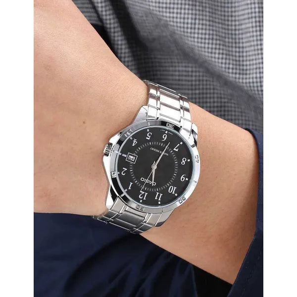 Casio férfi karóra MTP-V004D-1B, fekete számlap, acél, WR30, 42 mm, kvarc
