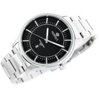 Férfi kvarc karóra, fekete számlap, ezüst fém szíj, 44 mm, WR30 + díszdoboz