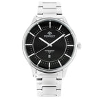 Férfi kvarc karóra, fekete számlap, ezüst fém szíj, 44 mm, WR30 + díszdoboz