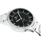 Férfi kvarc karóra, fekete számlap, ezüst fém szíj, 44 mm, WR30 + díszdoboz