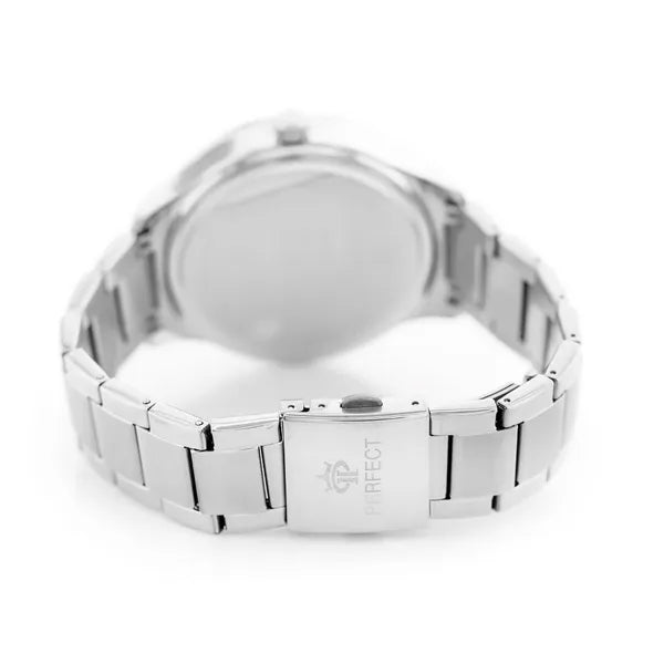 Férfi kvarc karóra, fekete számlap, ezüst fém szíj, 44 mm, WR30 + díszdoboz