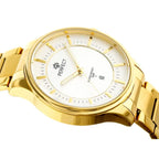 Perfect férfi kvarc karóra, arany fémszíj, ezüst számlap, dátum, WR30, 42 mm
