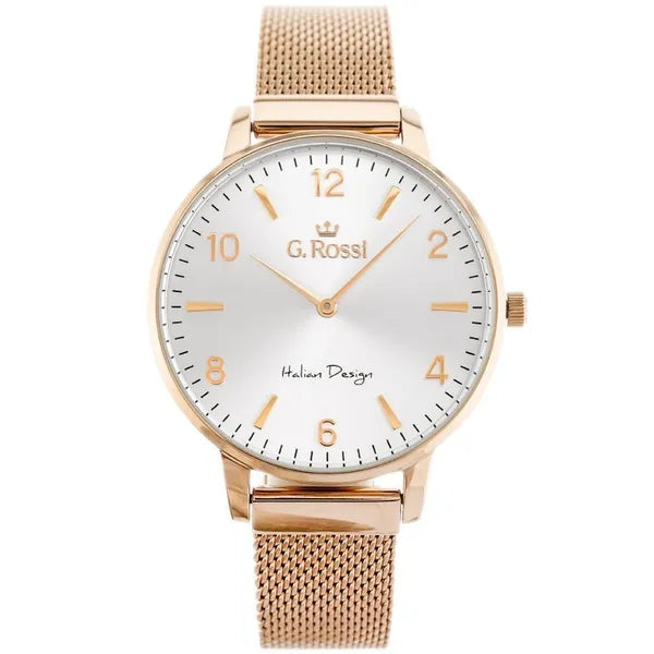 G. Rossi női karóra, Miyota kvarc, rózsaarany fémszíj, ezüst számlap, 38 mm