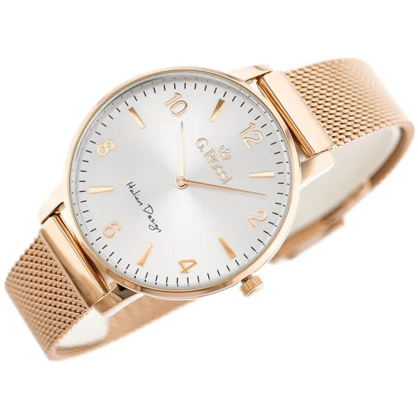 G. Rossi női karóra, Miyota kvarc, rózsaarany fémszíj, ezüst számlap, 38 mm