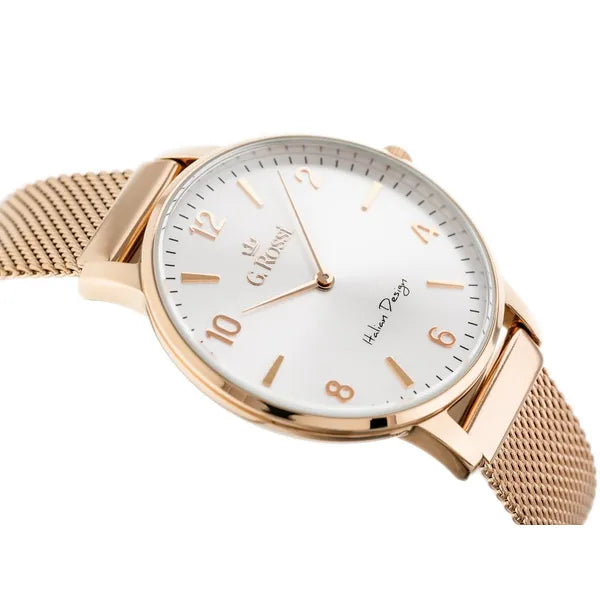 G. Rossi női karóra, Miyota kvarc, rózsaarany fémszíj, ezüst számlap, 38 mm