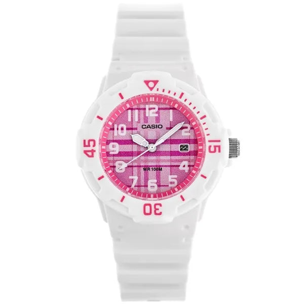 Casio LRW-200H-4CVDF női karóra, fehér szíj, rózsaszín számlap, WR100, 33 mm