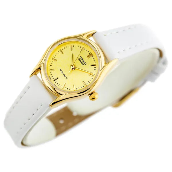 Casio LTP-1094Q-9ARDF női karóra, arany tok, fehér bőrszíj, WR30