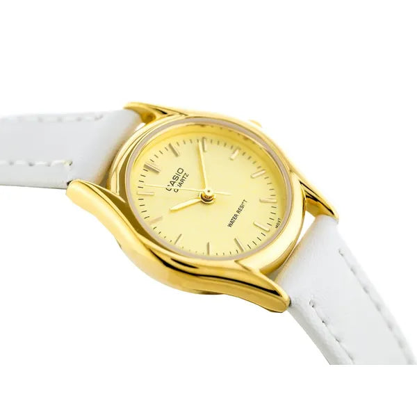 Casio LTP-1094Q-9ARDF női karóra, arany tok, fehér bőrszíj, WR30