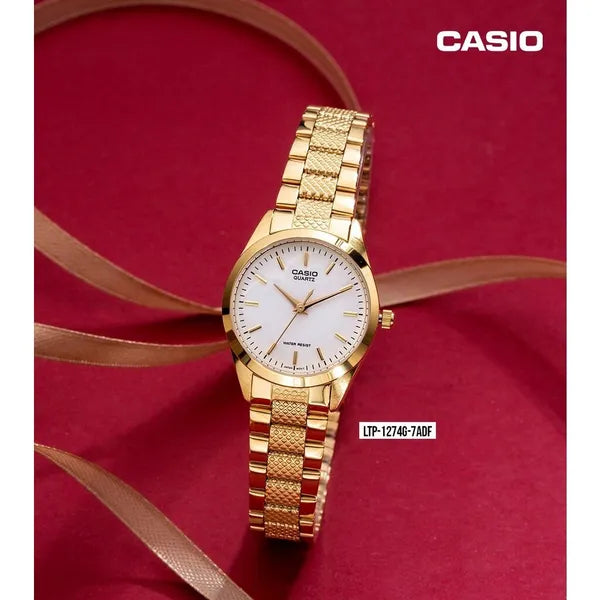 Casio LTP-1274G-7A női karóra, arany acél szíj, 32 mm, WR30, fehér számlap