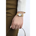 Casio LTP-1274G-7A női karóra, arany acél szíj, 32 mm, WR30, fehér számlap
