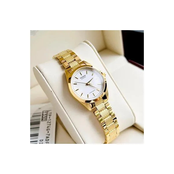 Casio LTP-1274G-7A női karóra, arany acél szíj, 32 mm, WR30, fehér számlap