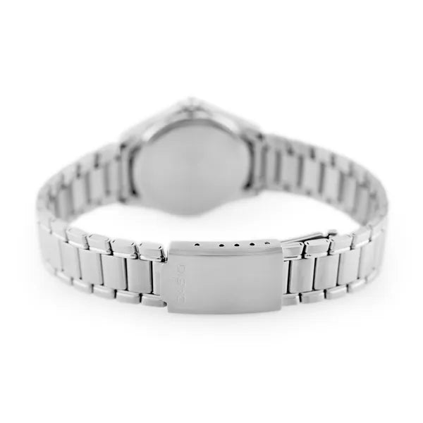 Casio LTP-1183A-1A női karóra, ezüst acél szíj, fekete számlap, dátum, WR50