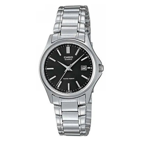 Casio LTP-1183A-1A női karóra, ezüst acél szíj, fekete számlap, dátum, WR50