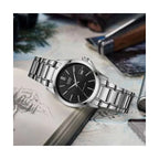 Casio LTP-1183A-1A női karóra, ezüst acél szíj, fekete számlap, dátum, WR50