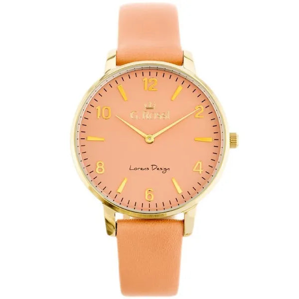 G. Rossi női karóra, kvarc, 36 mm, arany tok, bőr szíj, barack számlap