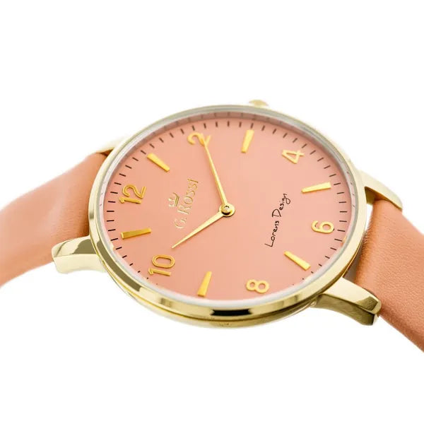 G. Rossi női karóra, kvarc, 36 mm, arany tok, bőr szíj, barack számlap